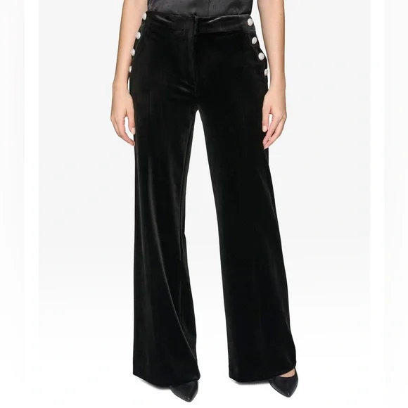 Karl Lagerfeld Velvet Pants Women's Size 12 Black Wide Leg Rhinestone Detail. - Picture 6 of 12